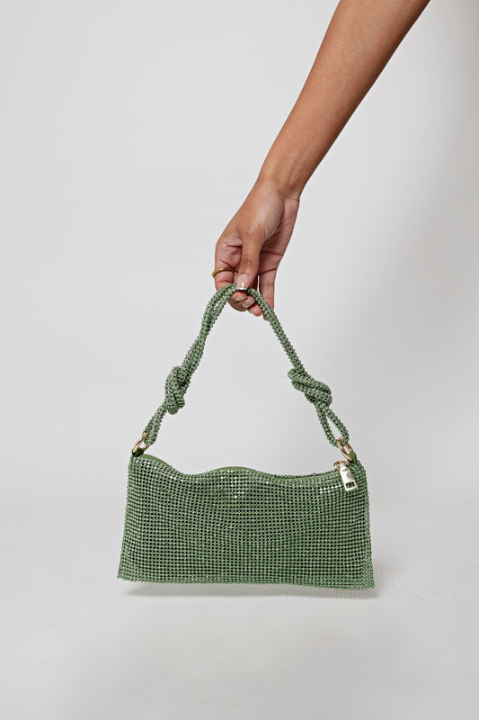 Green Diamante Slouch Shoulder Bag