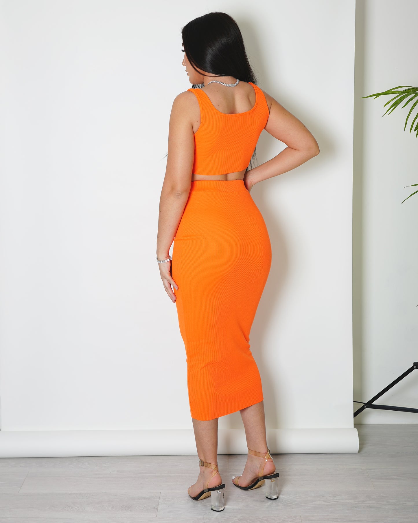 Orange Midi Skirt Co Ord