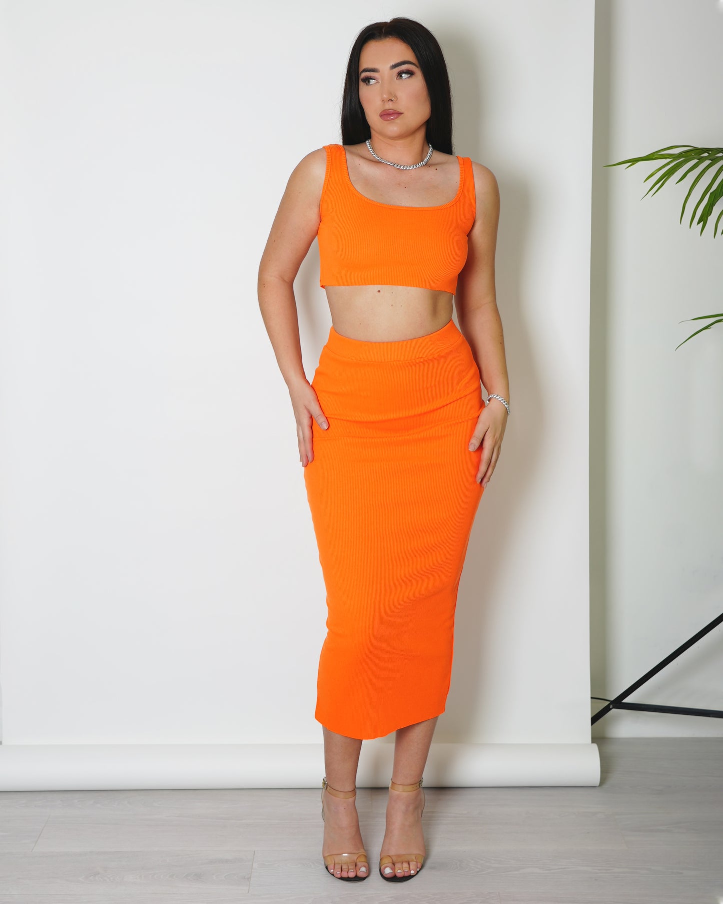 Orange Midi Skirt Co Ord