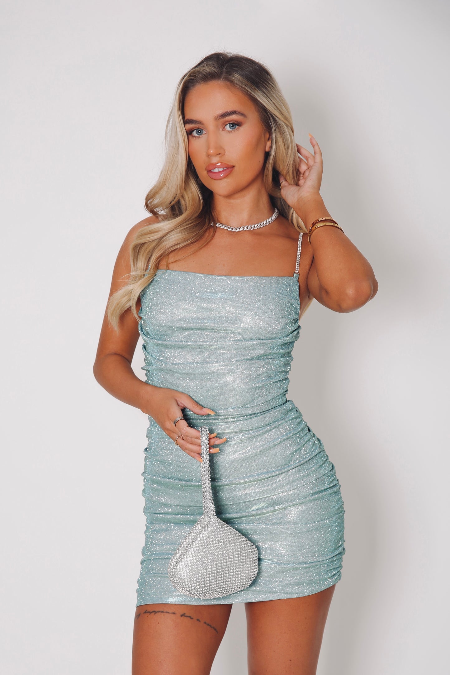 Turquoise Glitter Mini Dress